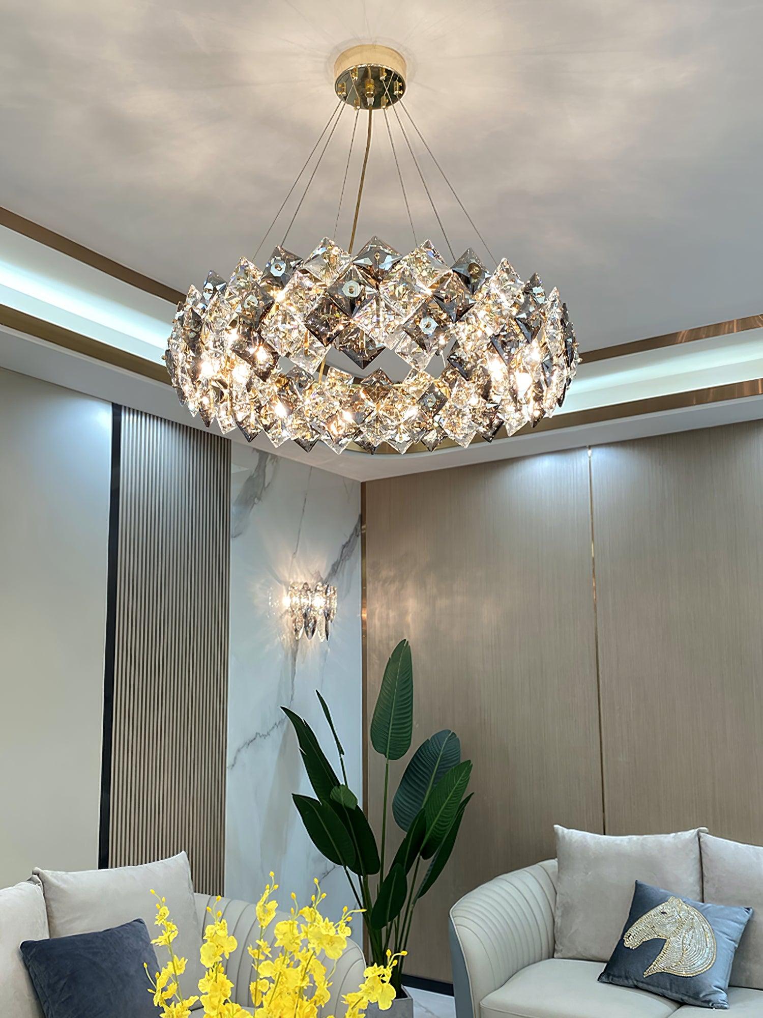 Luxenine Chandelier Scale Crystal Round with Gold LED