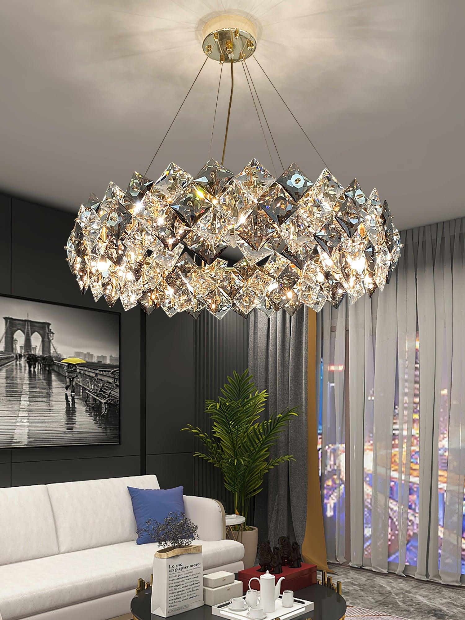 Luxenine Chandelier Scale Crystal Round with Gold LED