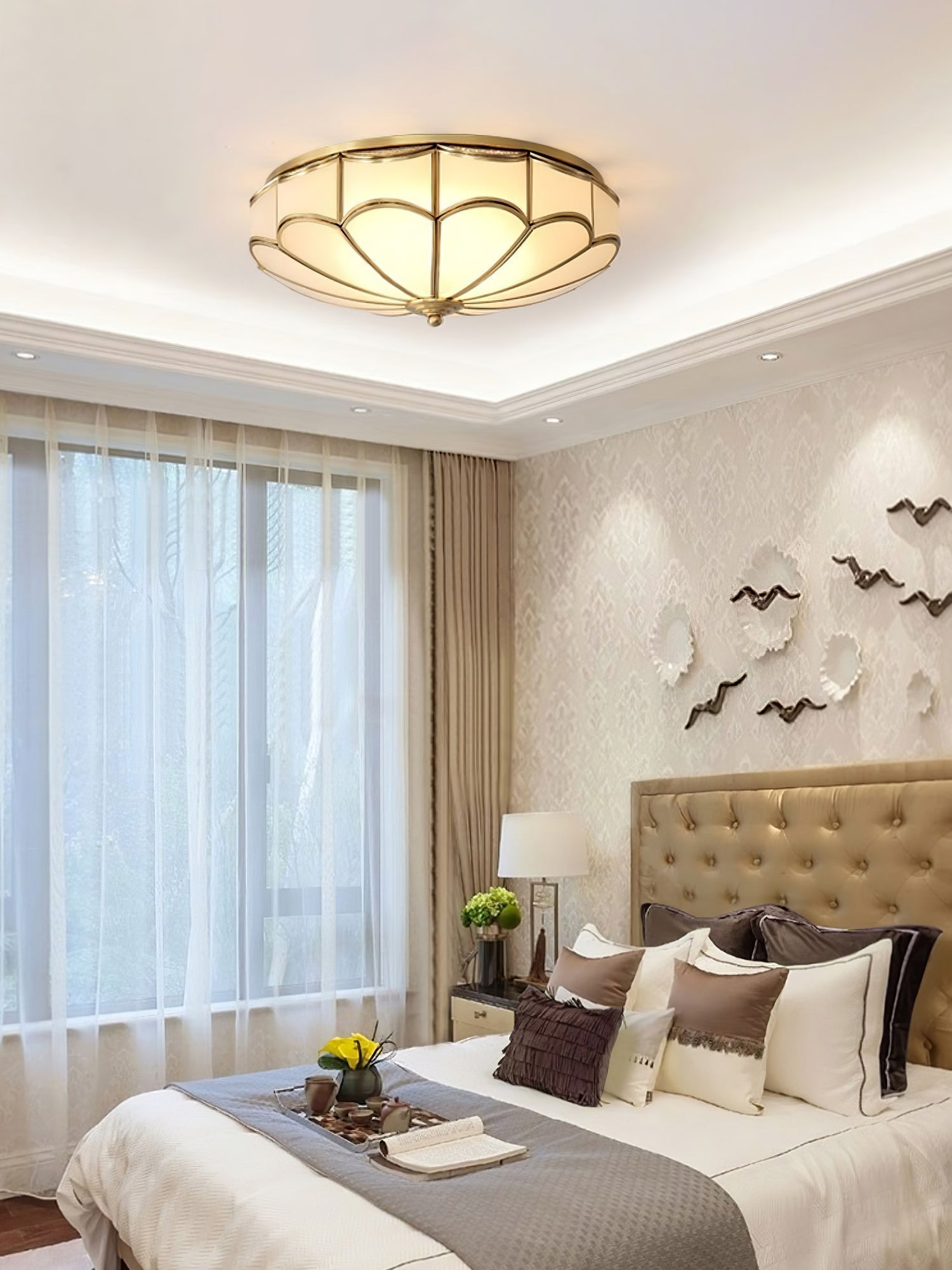 Evmarara Elegance Brass Glass Flush Ceiling Light