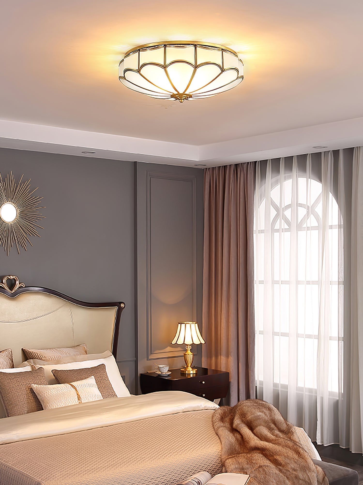 Evmarara Elegance Brass Glass Flush Ceiling Light