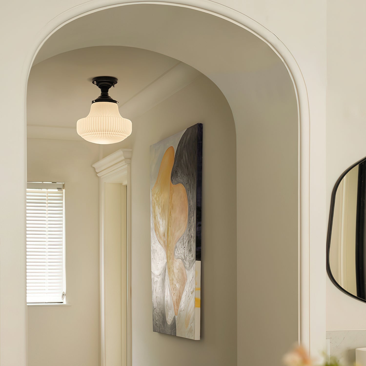 Eireian Schoolhouse Flush Mount Ceiling Lamp with Ribbed Glass
