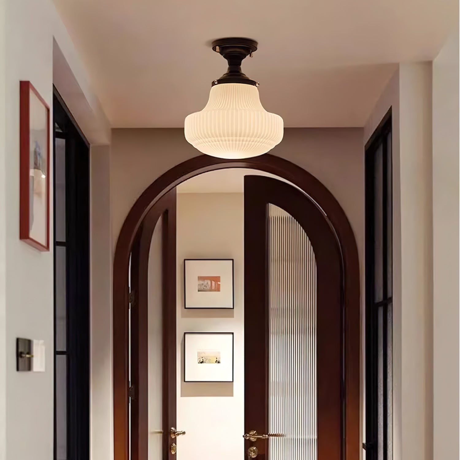 Eireian Schoolhouse Flush Mount Ceiling Lamp with Ribbed Glass