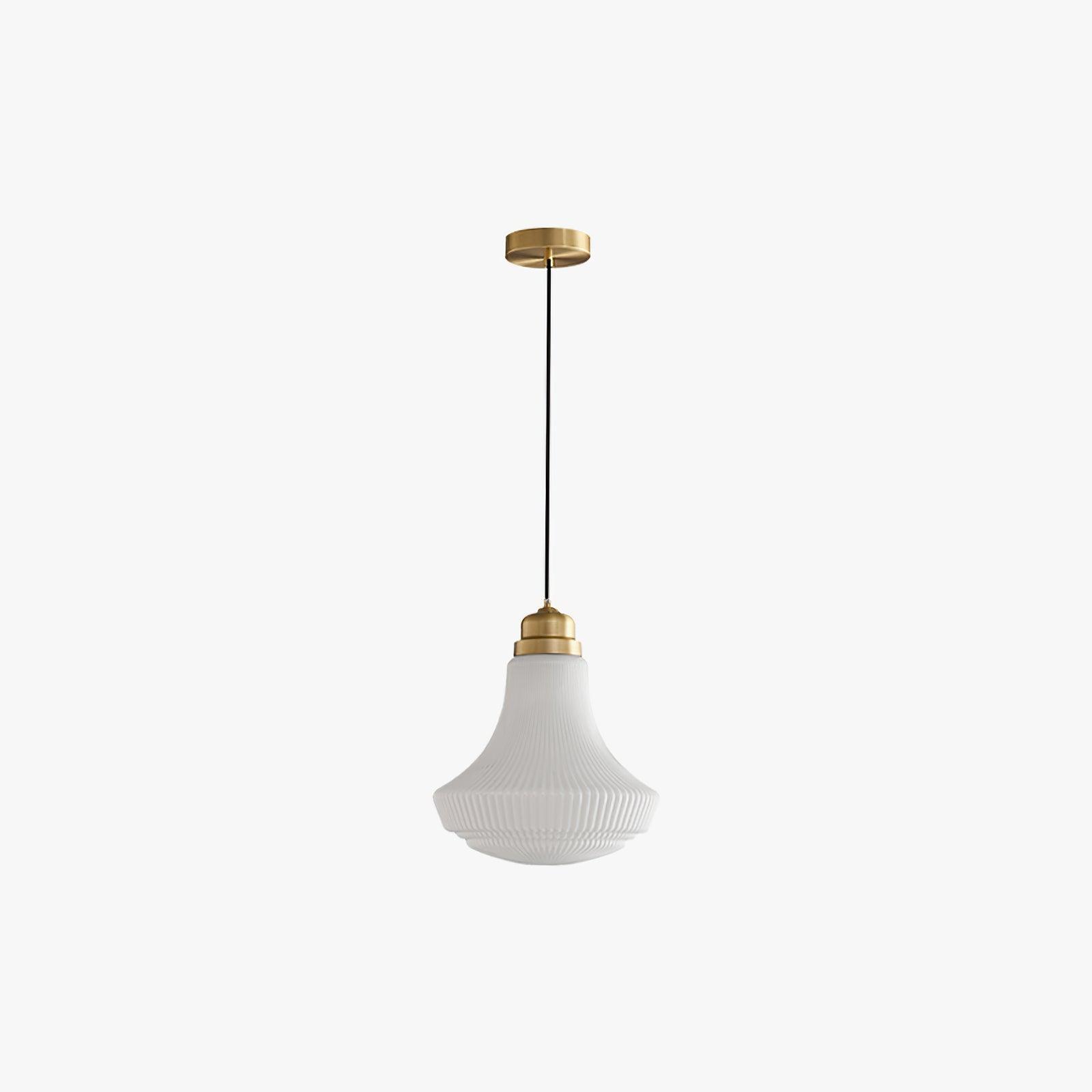 Duo Pendant Lamp Opal Glass Ribbed Bell Brass Vintage