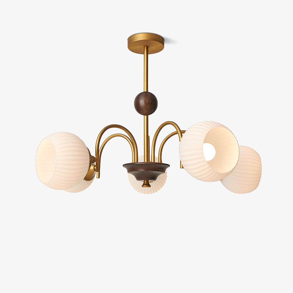Dune Chandelier Sculptural Glass Ribbed with Iron