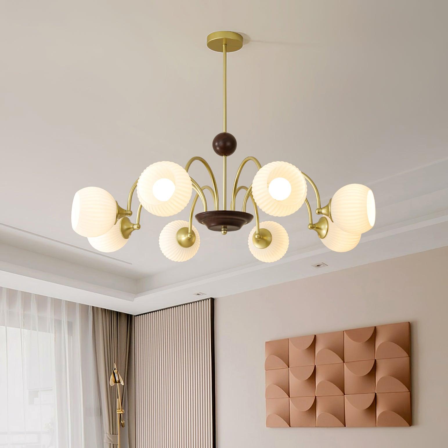 Dune Chandelier Sculptural Glass Ribbed with Iron