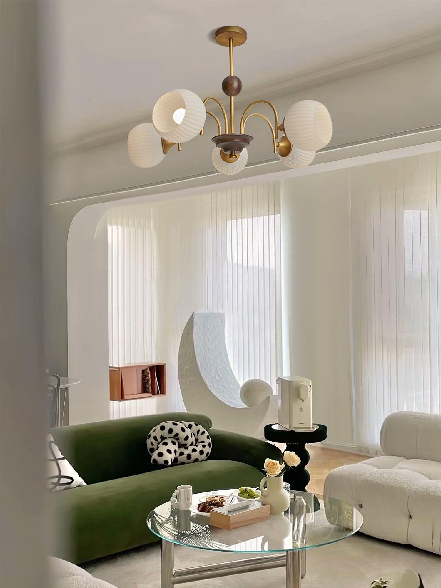 Dune Chandelier Sculptural Glass Ribbed with Iron