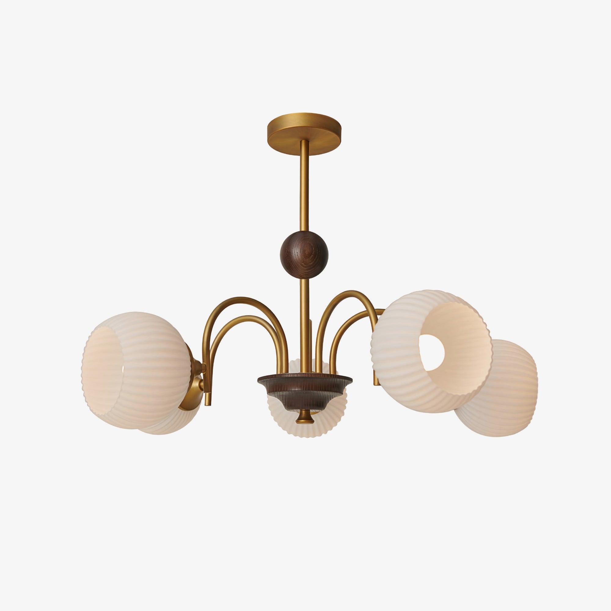 Dune Chandelier Sculptural Glass Ribbed with Iron
