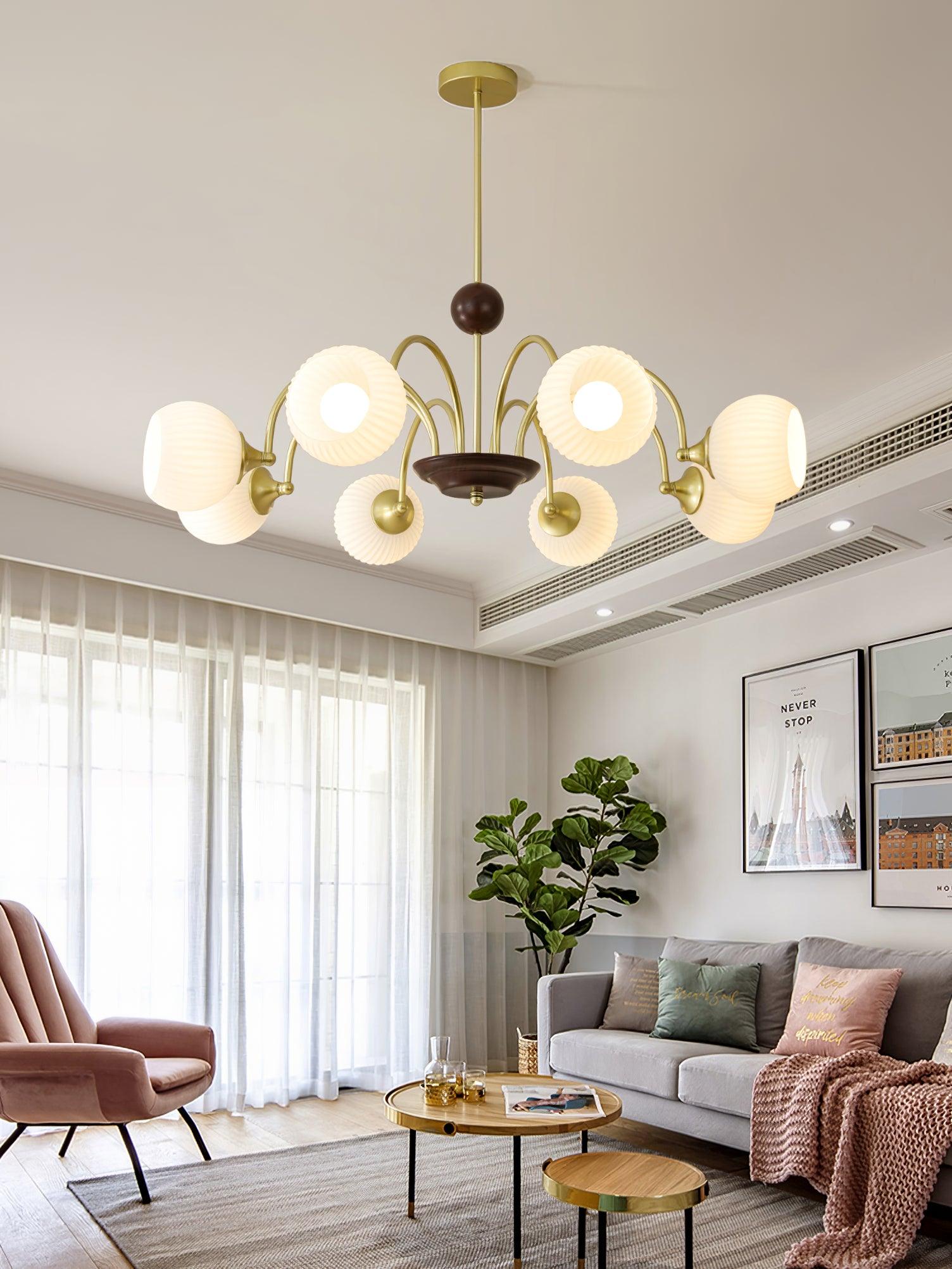 Dune Chandelier Sculptural Glass Ribbed with Iron