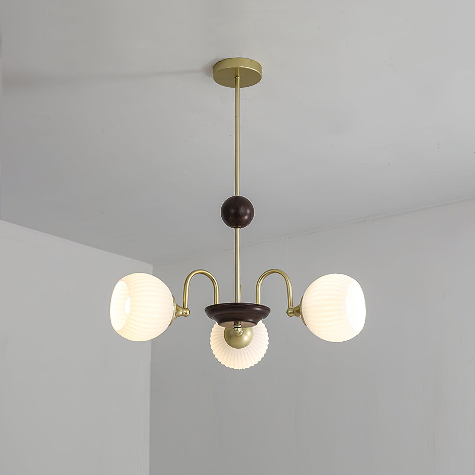Dune Chandelier Sculptural Glass Ribbed with Iron