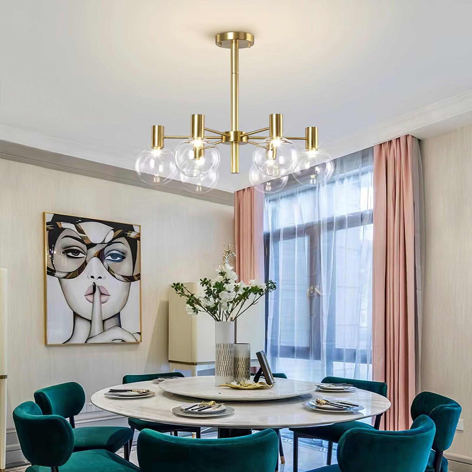 Veloiel Chandelier Globe Glass Gold Frame Modern