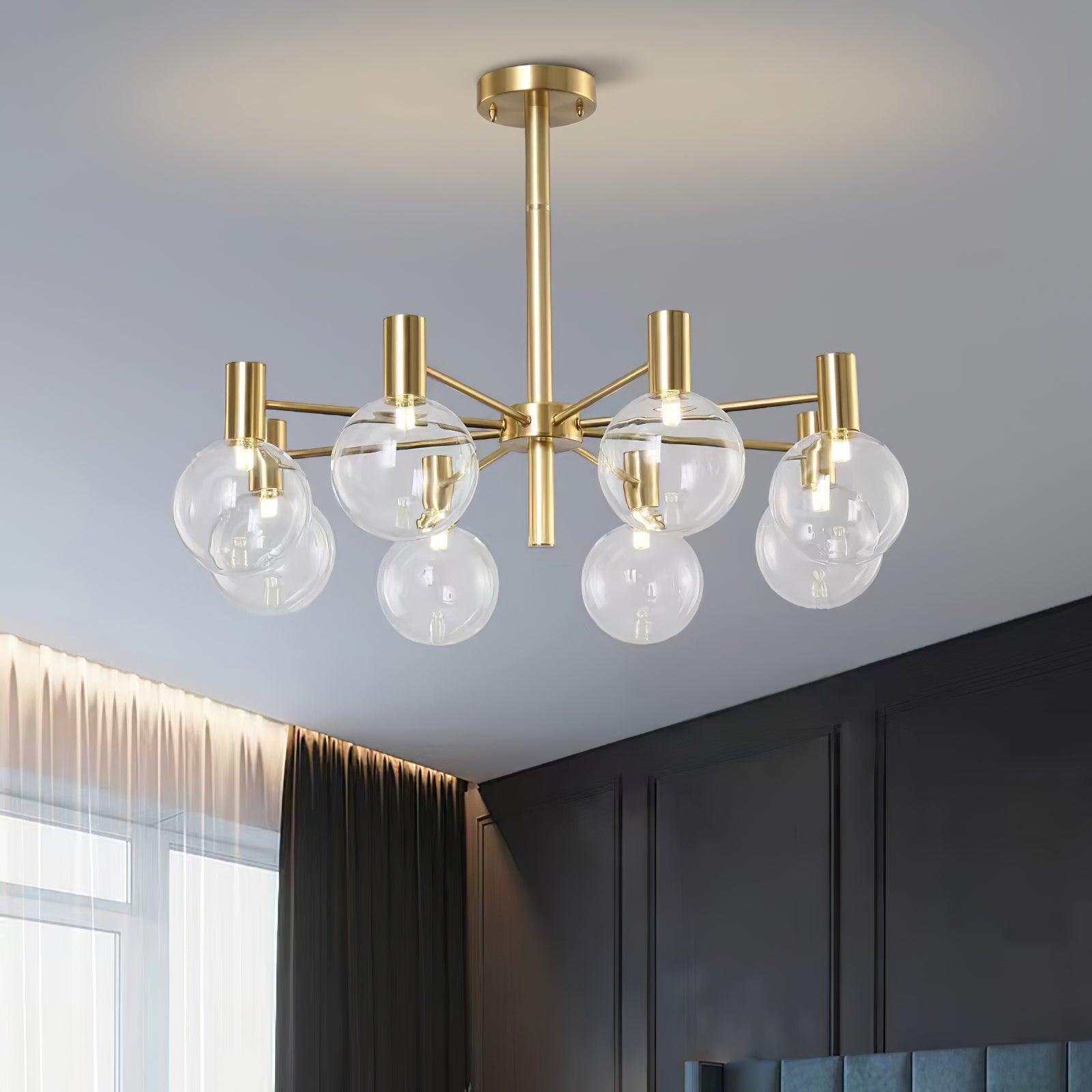 Veloiel Chandelier Globe Glass Gold Frame Modern