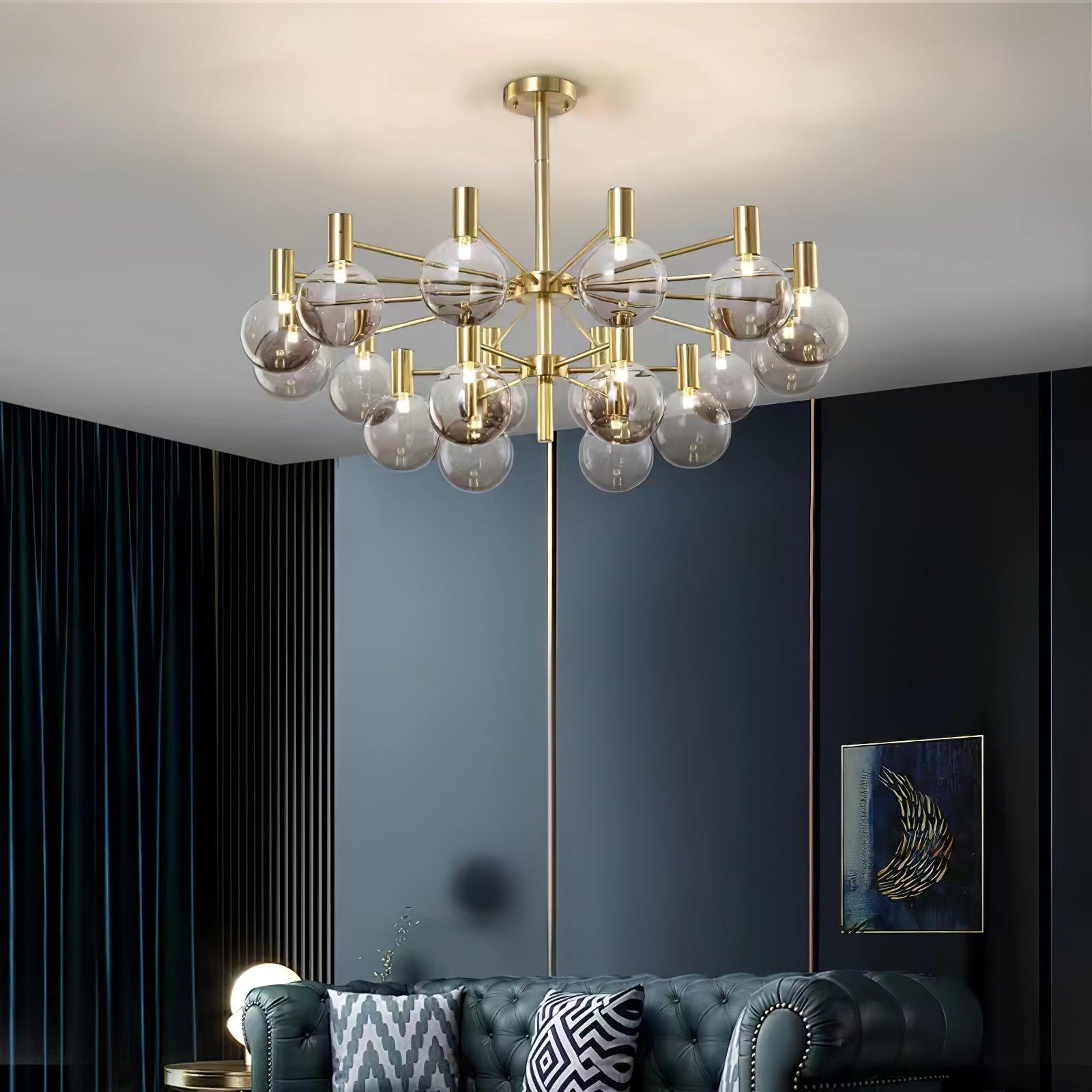 Veloiel Chandelier Globe Glass Gold Frame Modern