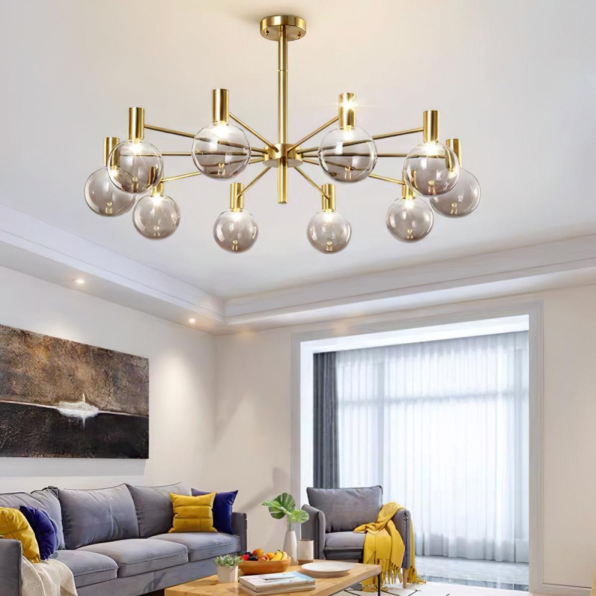 Veloiel Chandelier Globe Glass Gold Frame Modern