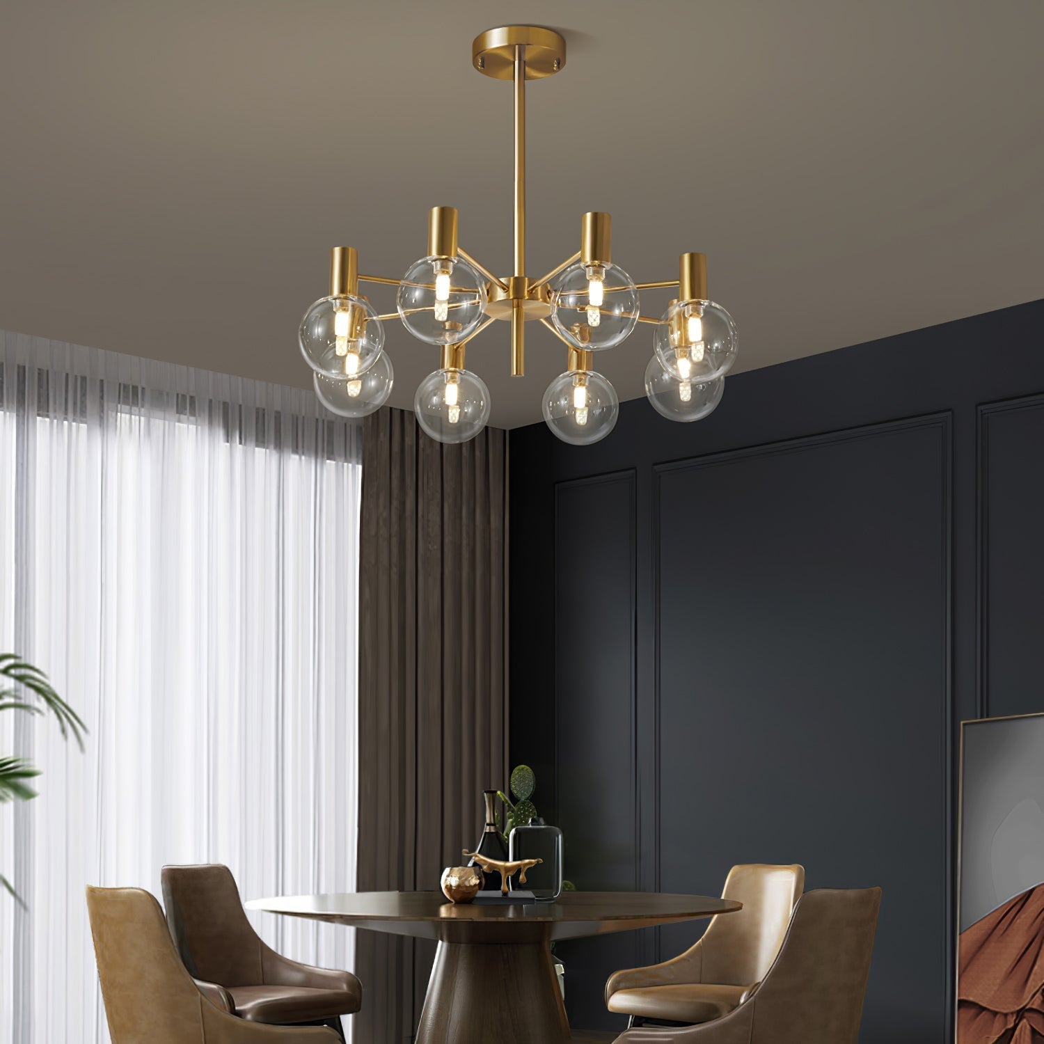 Veloiel Chandelier Globe Glass Gold Frame Modern