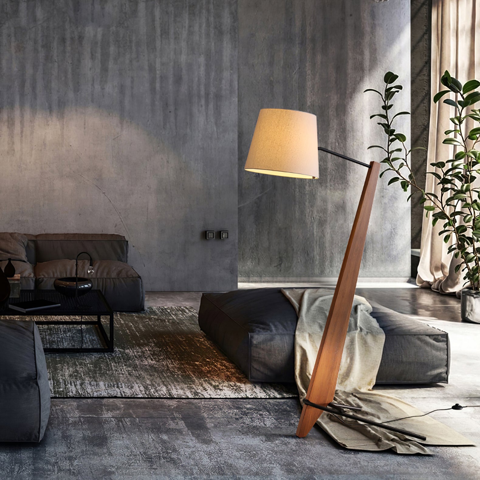 Vyran Wood Fabric Floor Lamp
