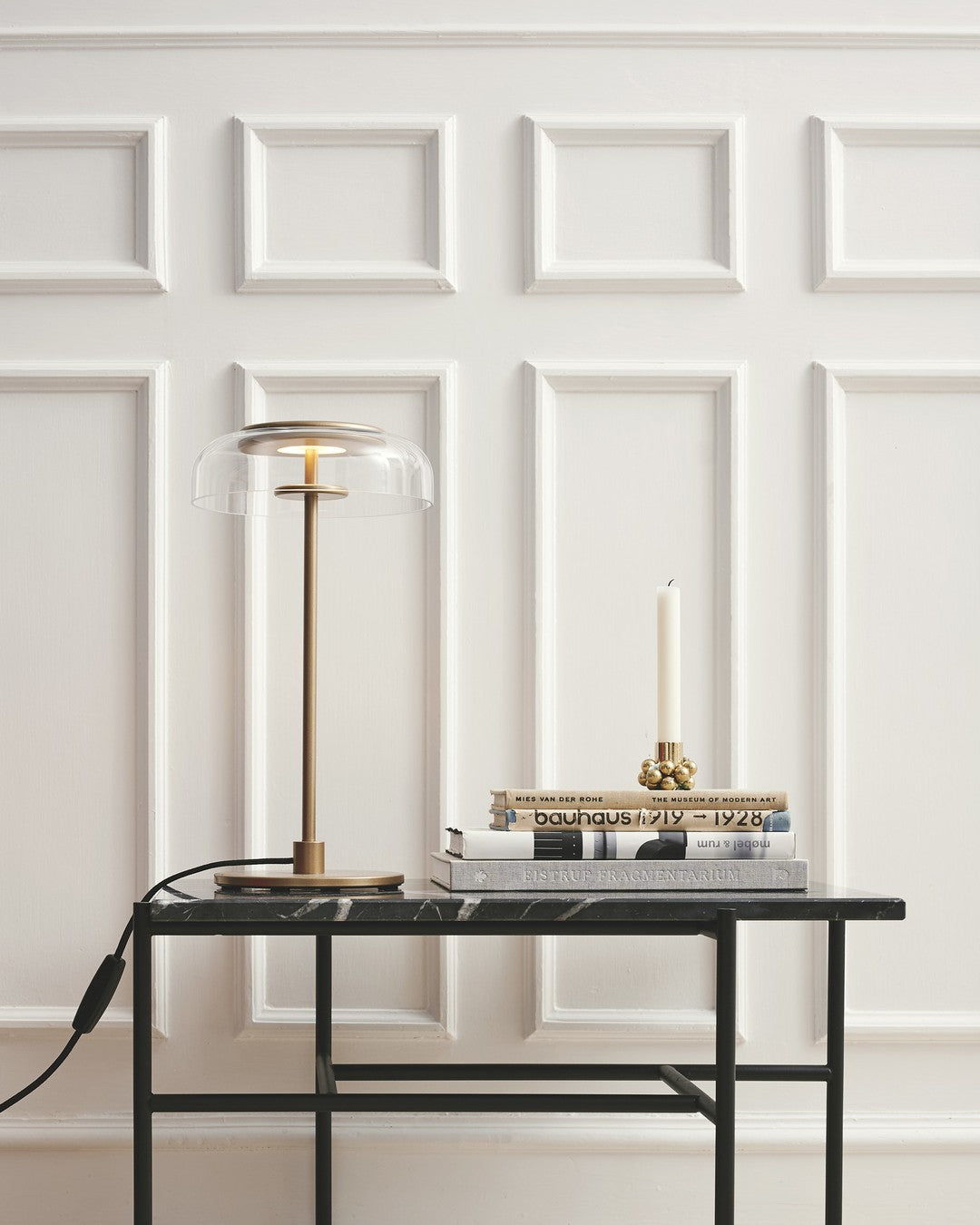 Rinelette Table Lamp Clear Glass Shade Wood Base