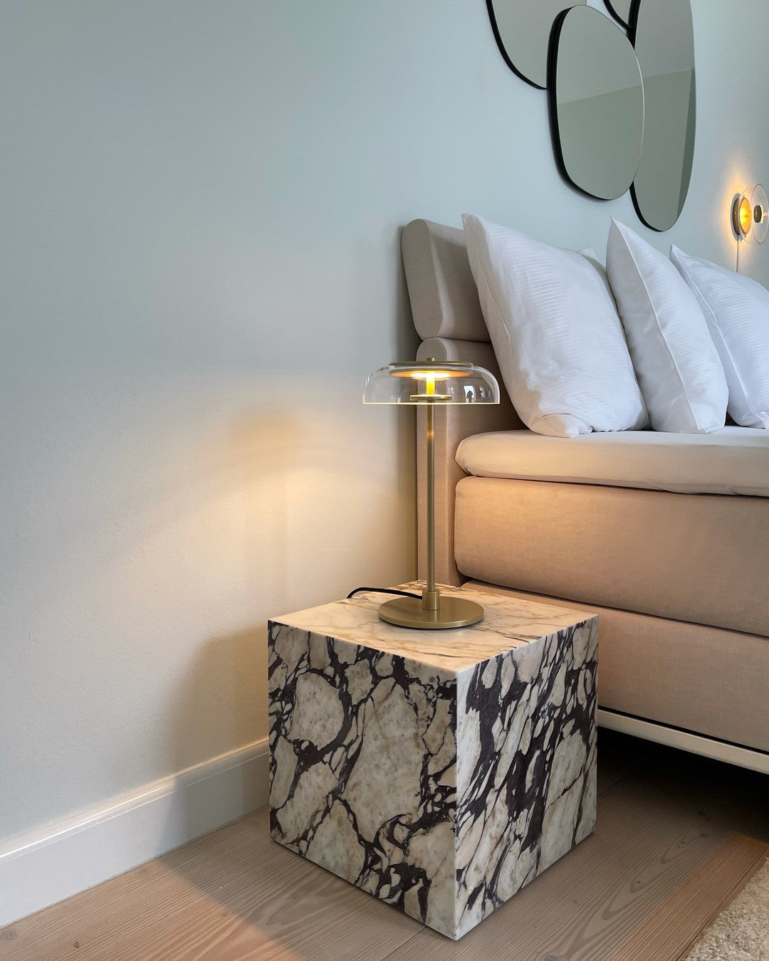 Rinelette Table Lamp Clear Glass Shade Wood Base