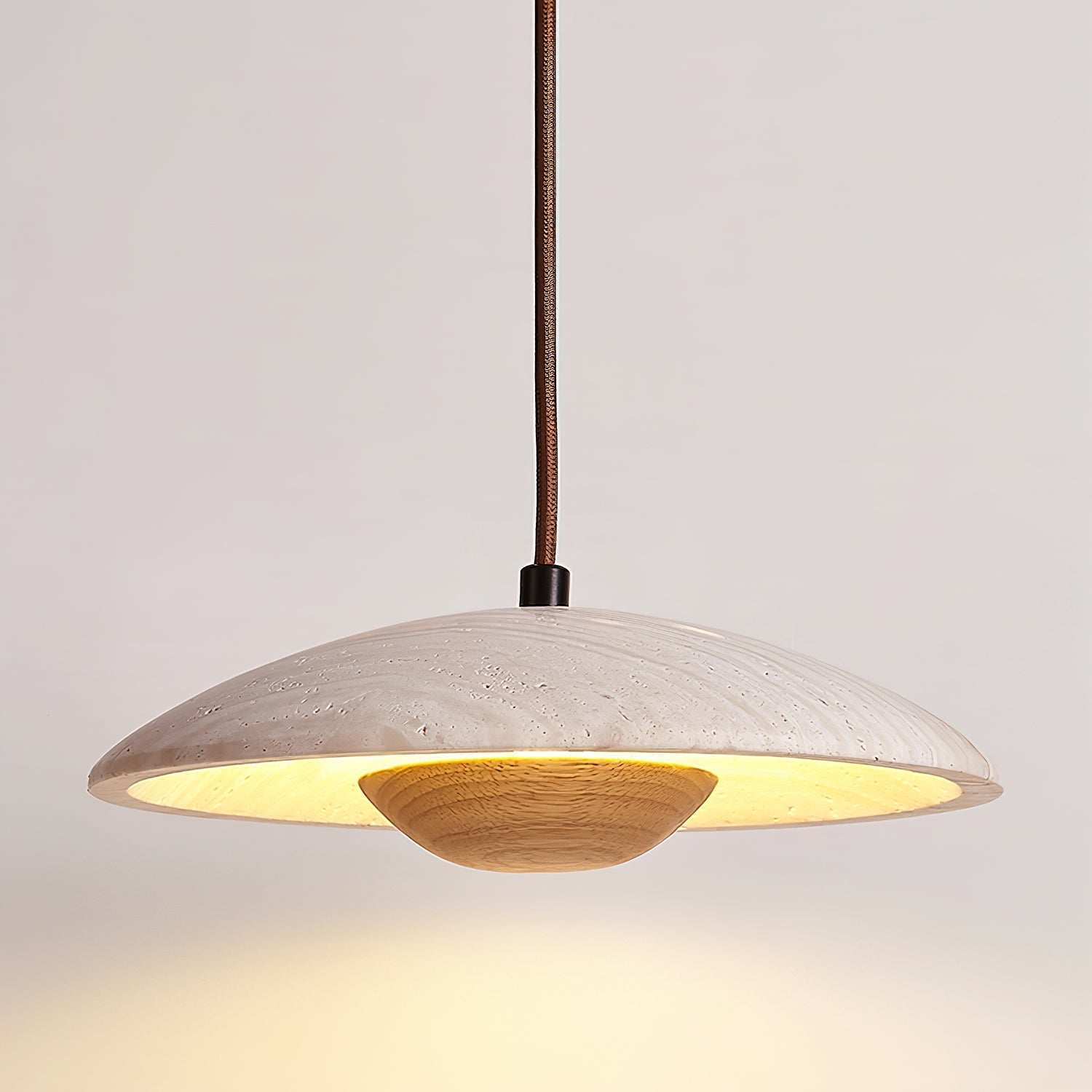 Bax Wide-Brim Travertine Pendant Light