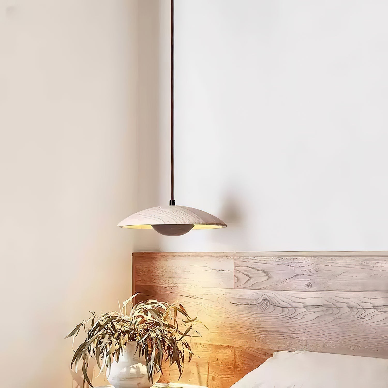Bax Wide-Brim Travertine Pendant Light