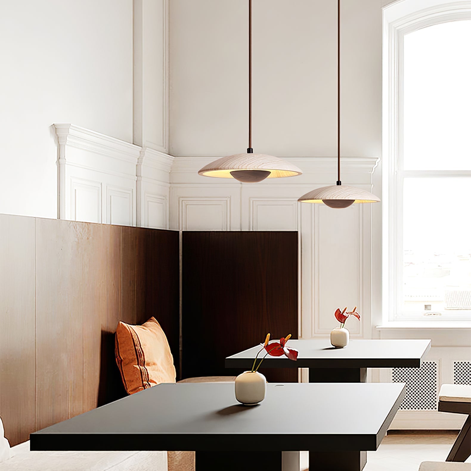 Bax Wide-Brim Travertine Pendant Light