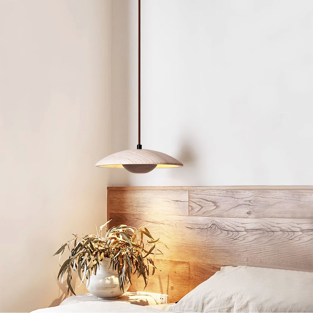 Nadine Wide-Brim Travertine Pendant Light