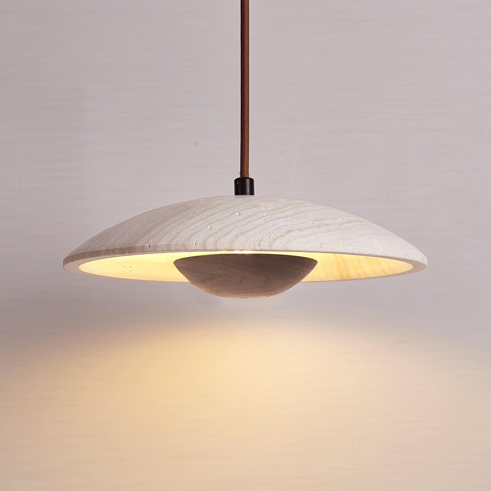 Bax Wide-Brim Travertine Pendant Light