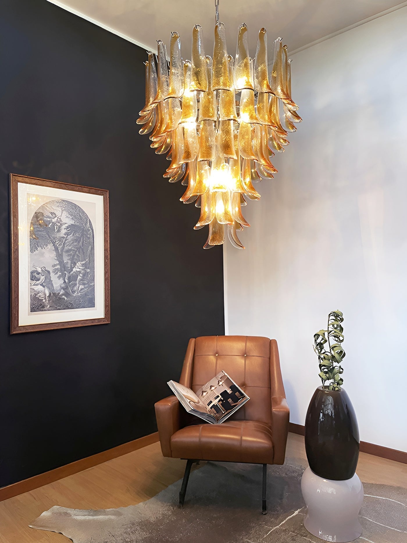 Liorenaine Chandelier Amber Glass Petals Layered Luxury