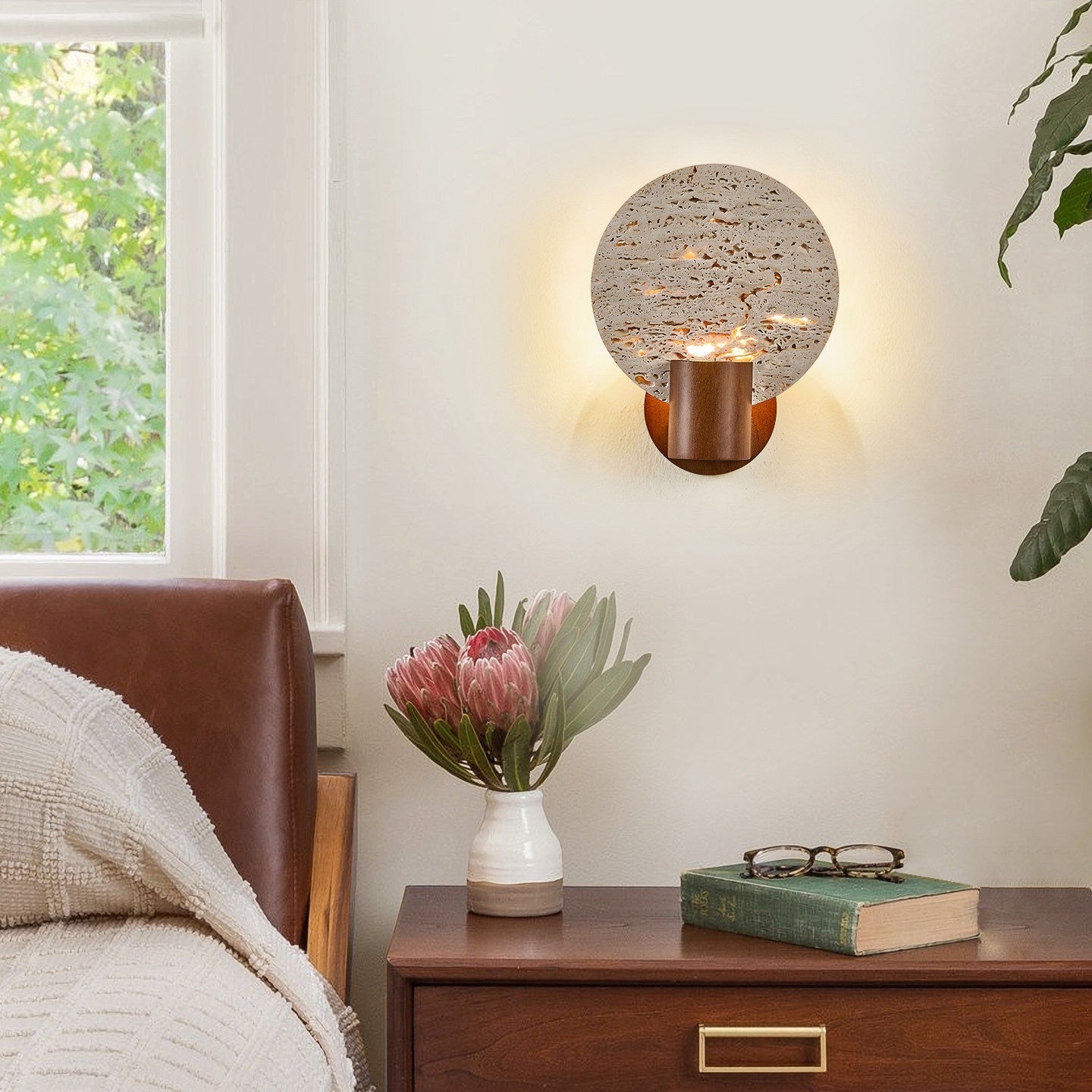 Taveiella Travertine Round Wall Light