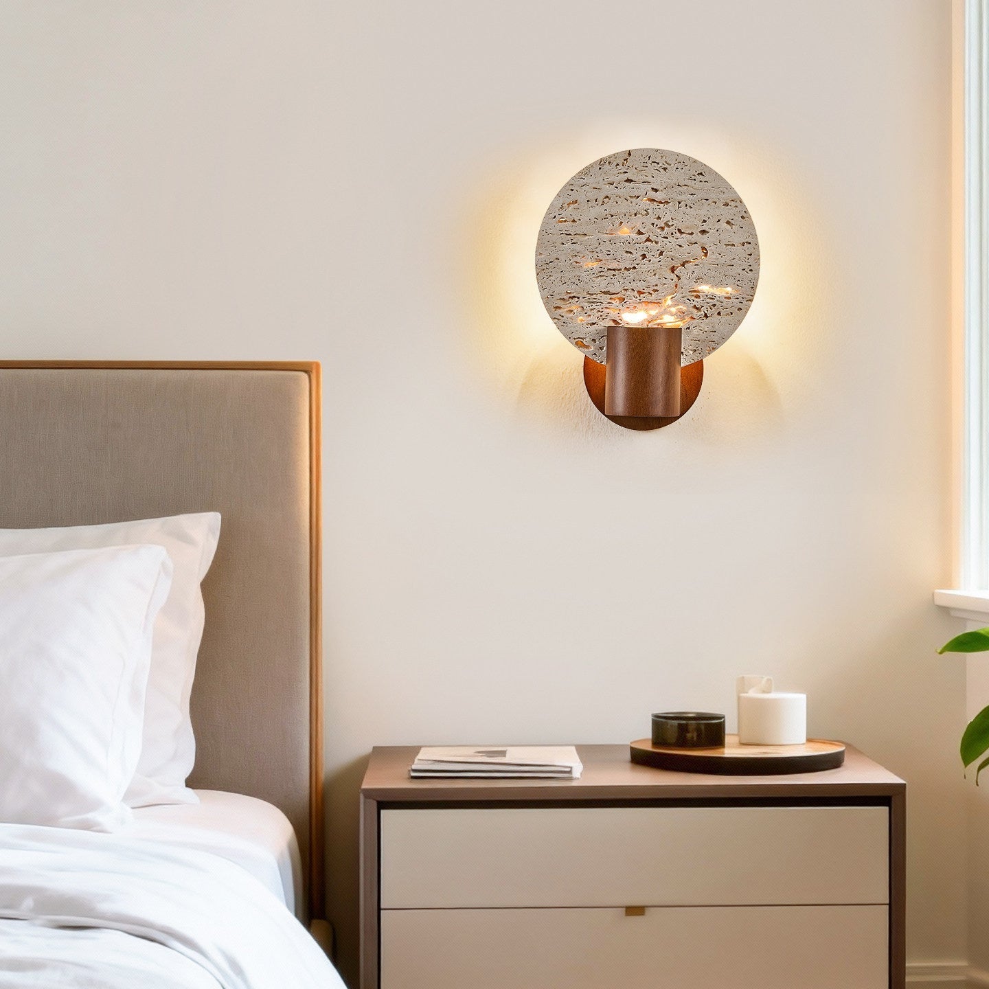Taveiella Travertine Round Wall Light