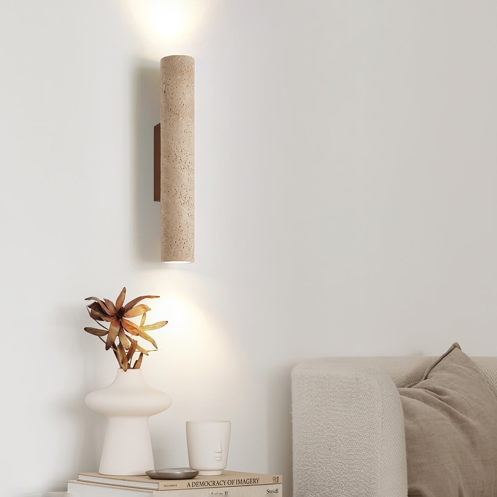 Seranise Slim Cylinder Travertine Wall Light
