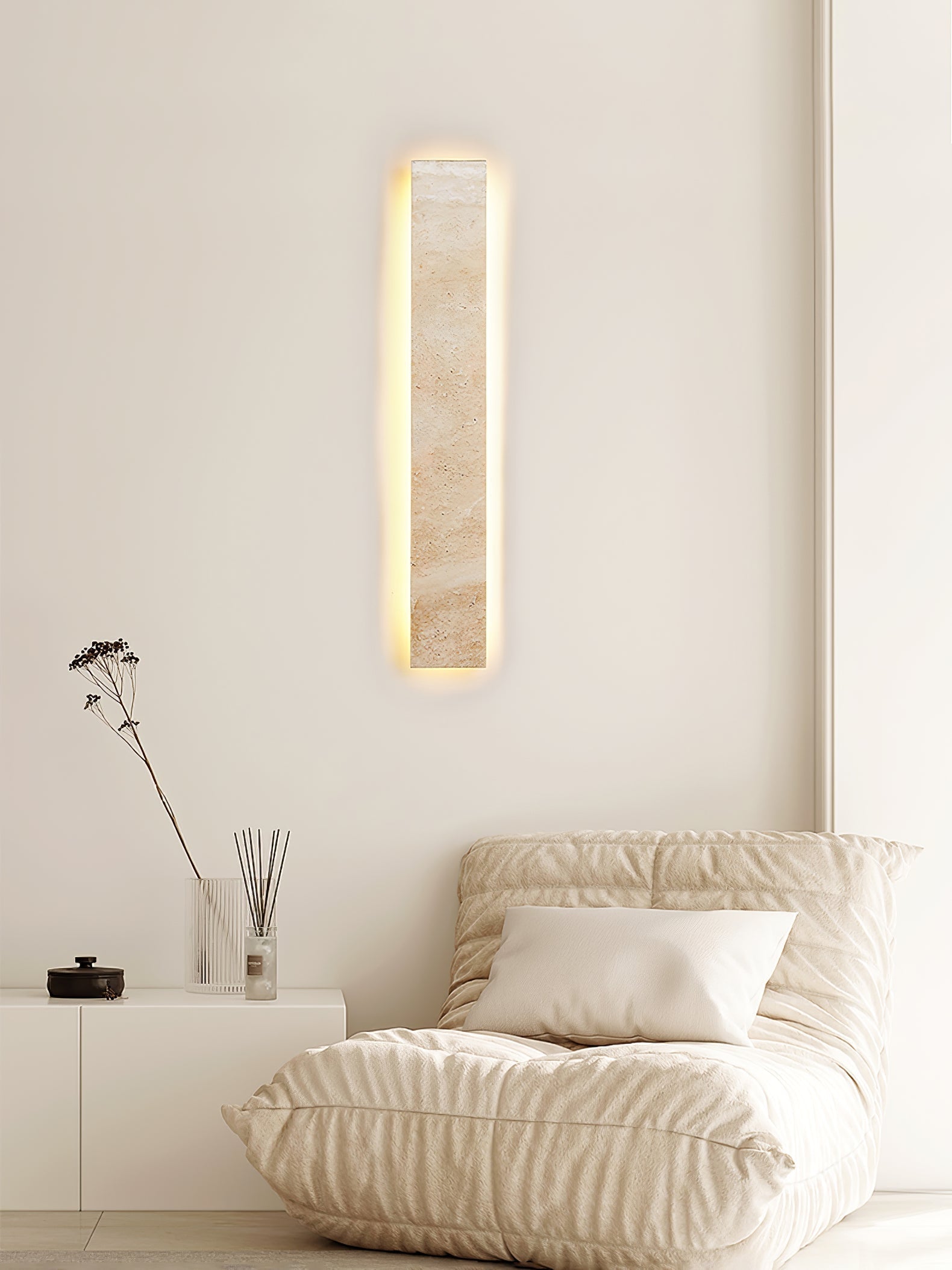Tavoelia Slim Rectangle Travertine Linear Wall Light