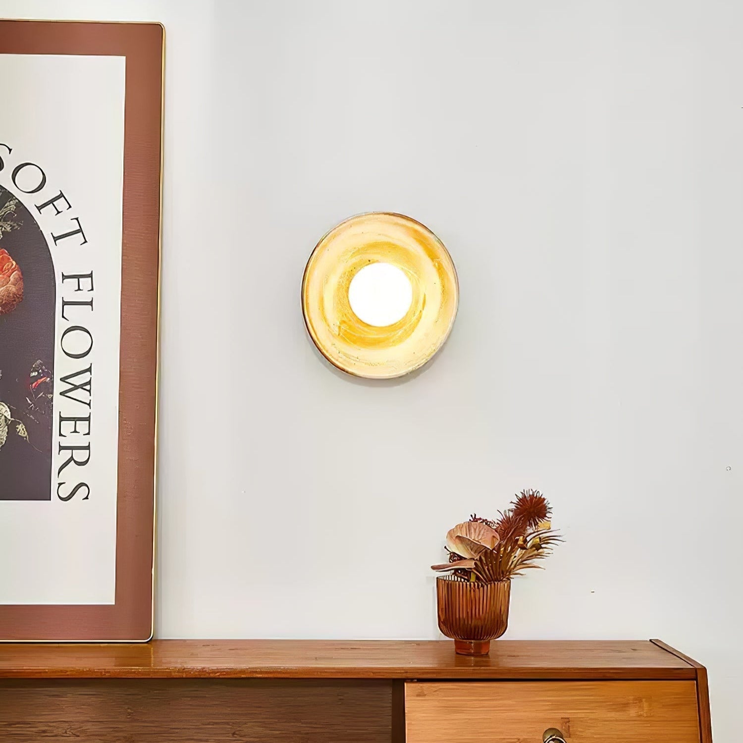 Solune Modern Minimalist Glass Wood Wall Light