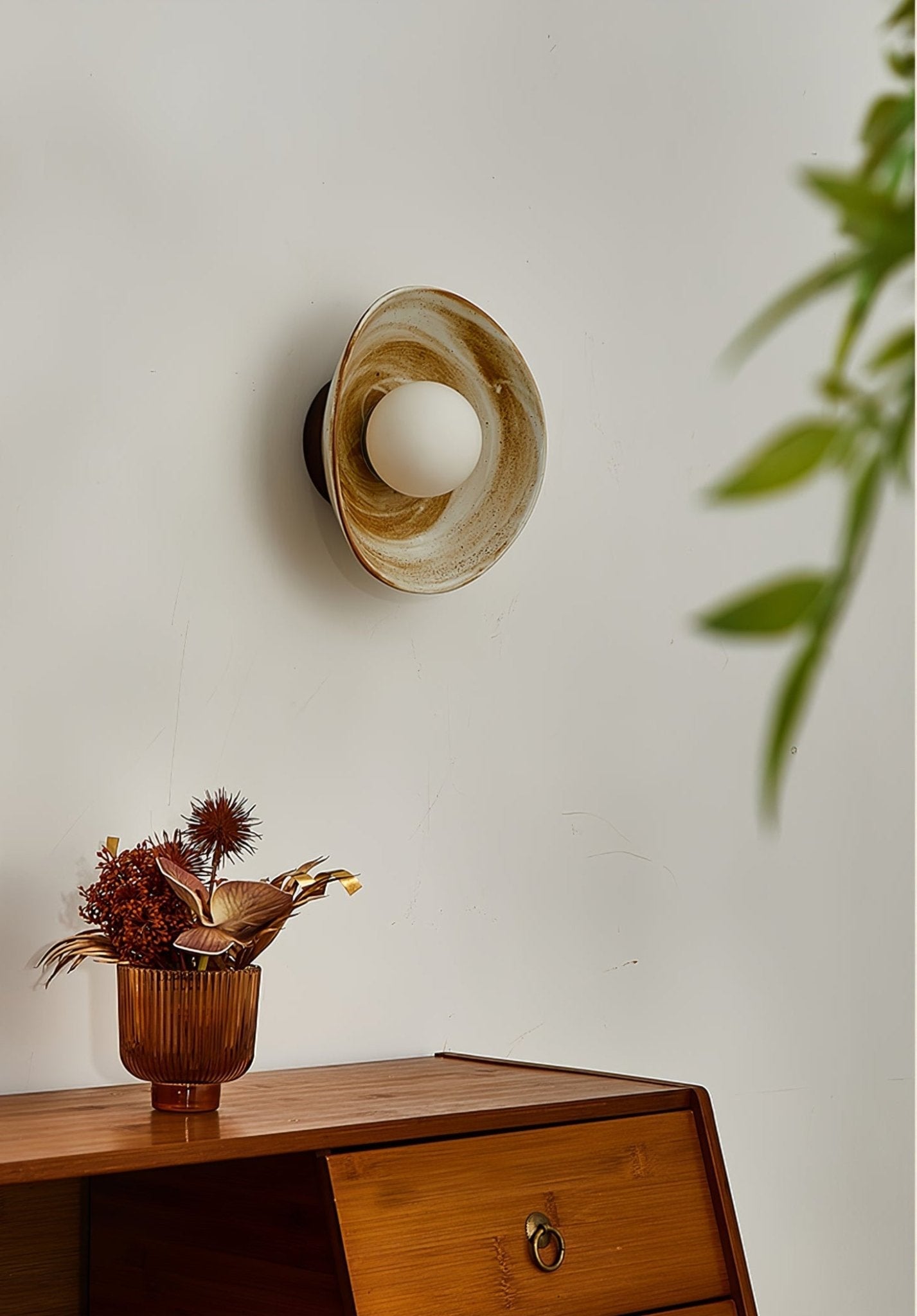 Solune Modern Minimalist Glass Wood Wall Light