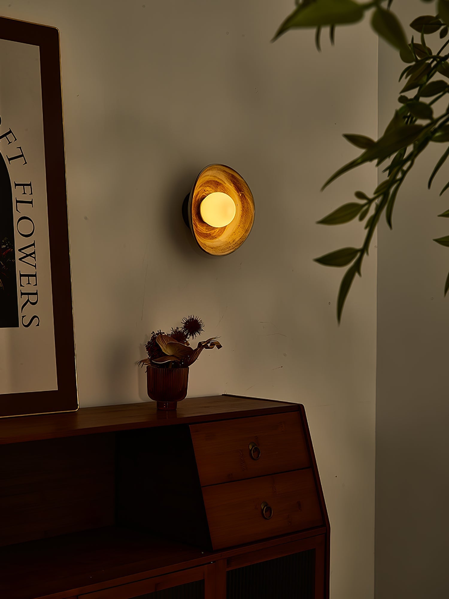 Solune Modern Minimalist Glass Wood Wall Light