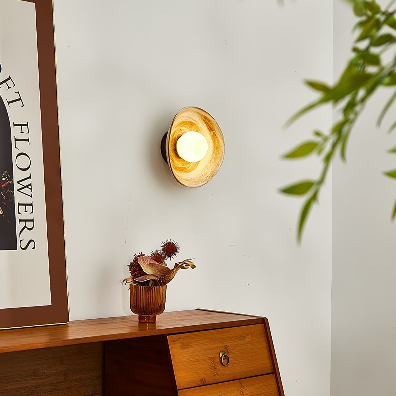 Solune Modern Minimalist Glass Wood Wall Light