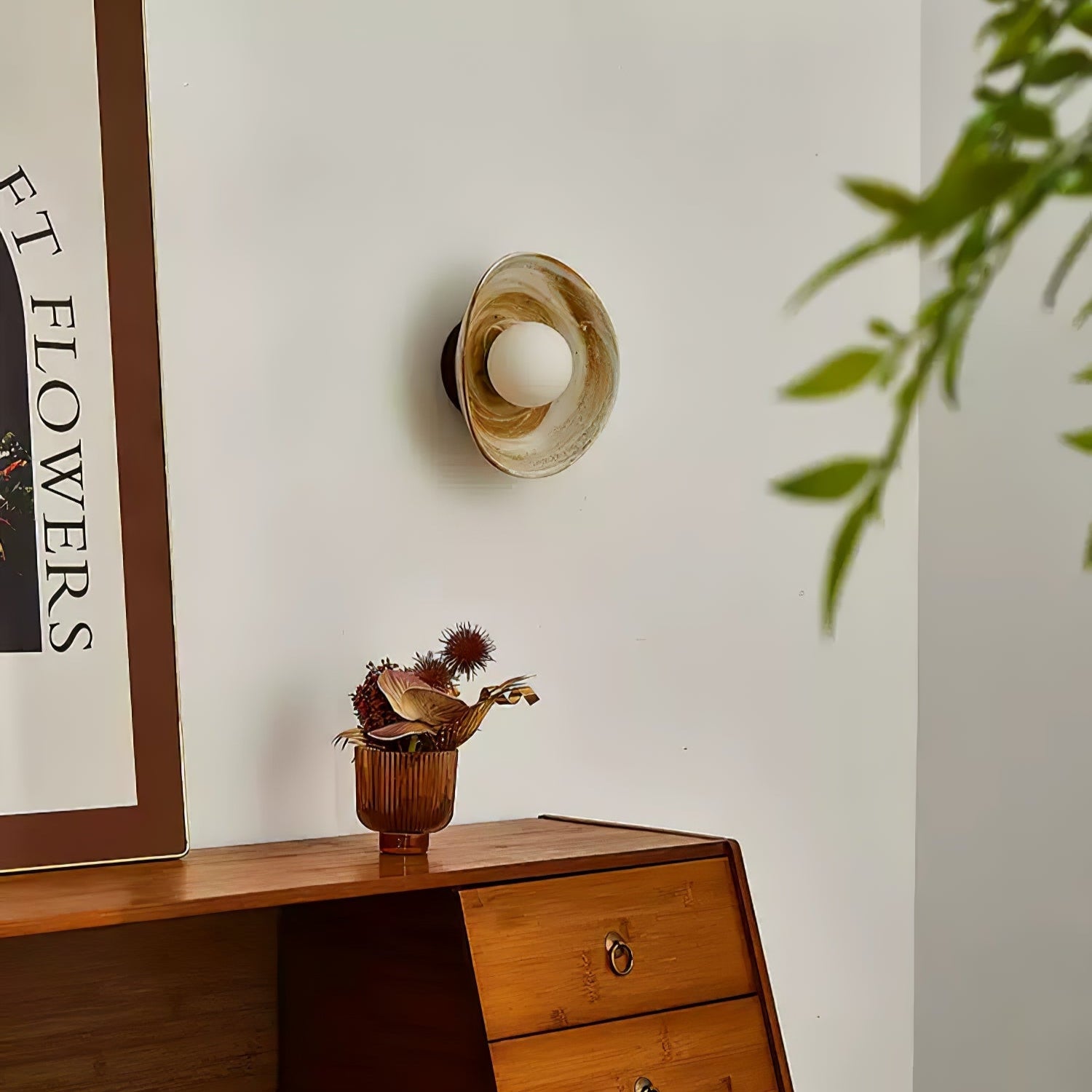 Solune Modern Minimalist Glass Wood Wall Light