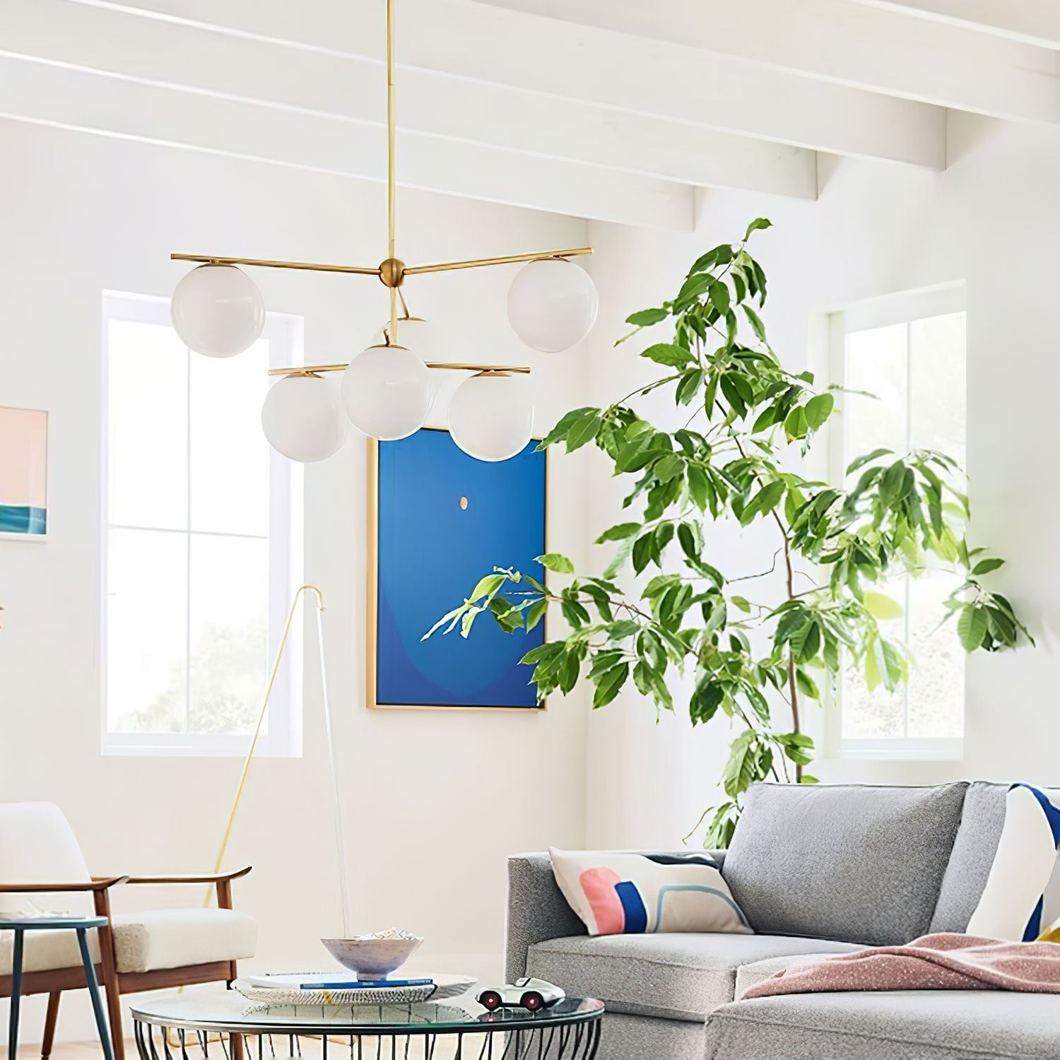 Lustra Chandelier Sphere & Stem Modern Gold LED - Neutral Decor