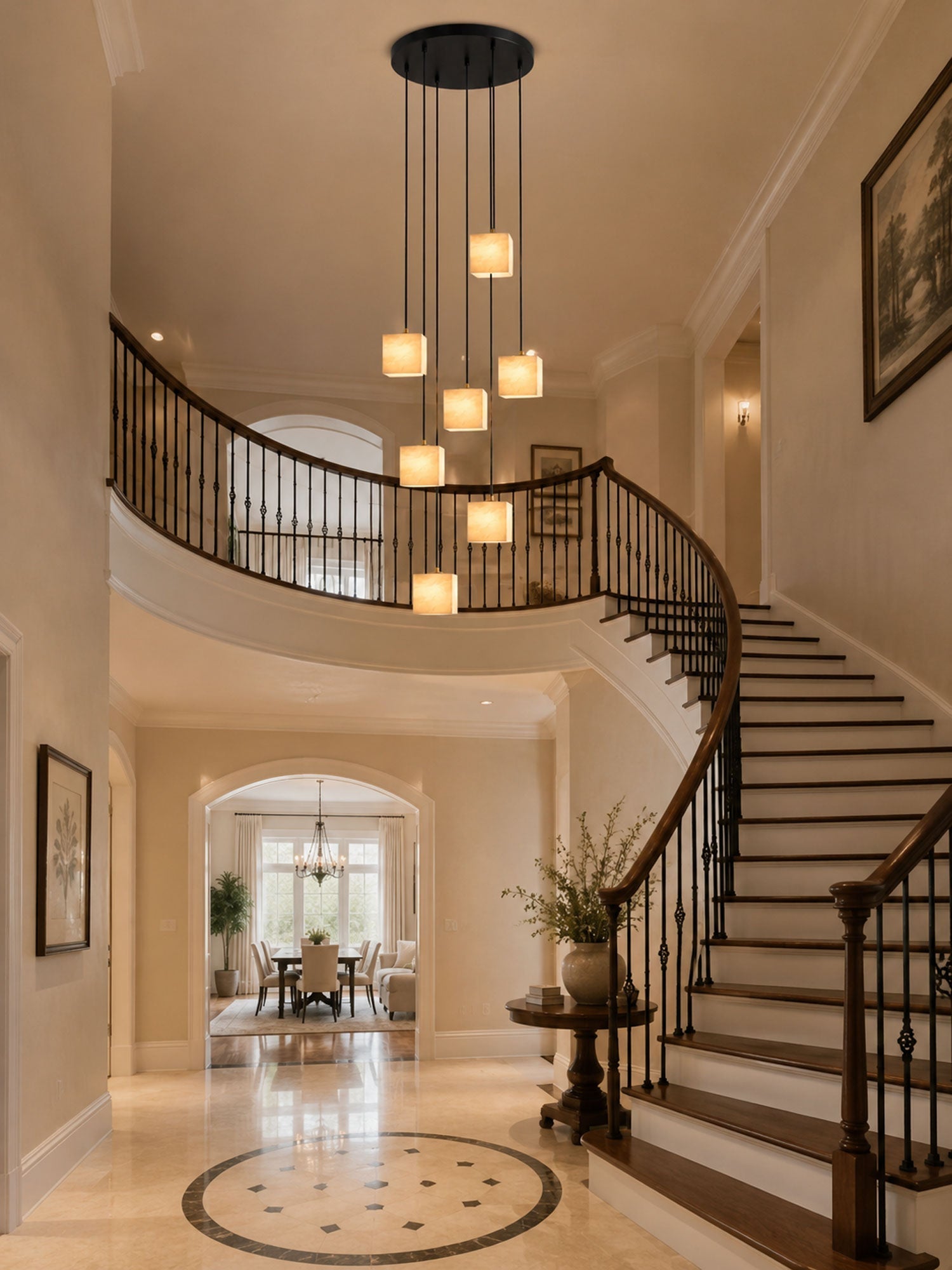 Avenanian Square Alabaster Staircase Chandelier