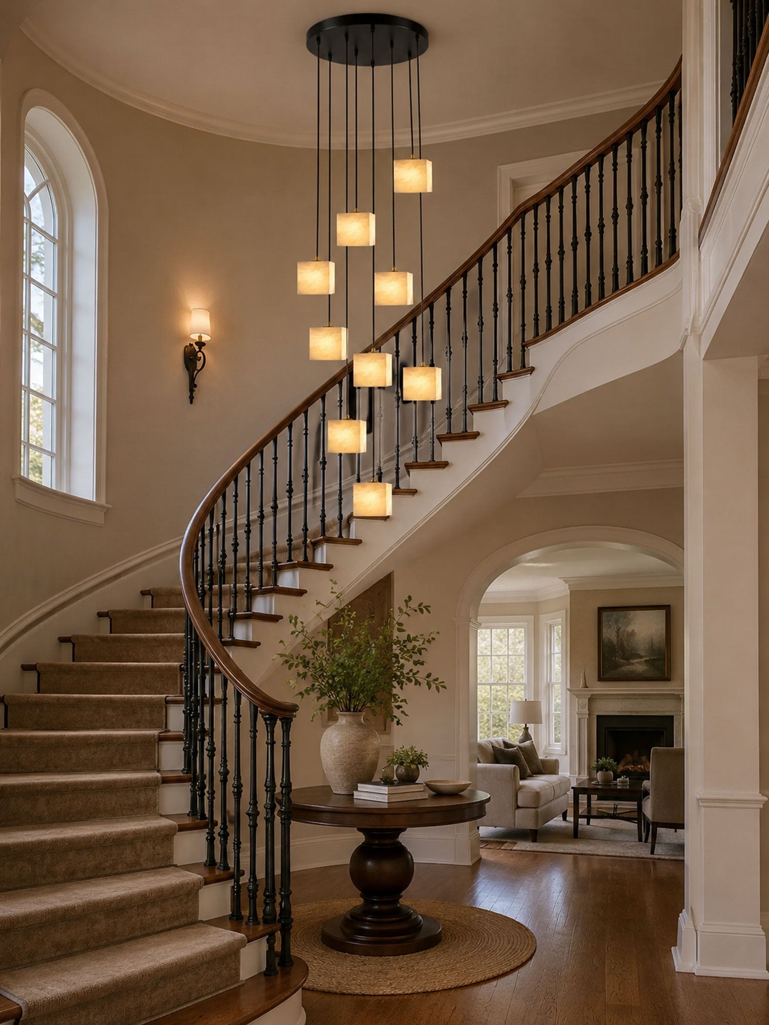 Avenanian Square Alabaster Staircase Chandelier