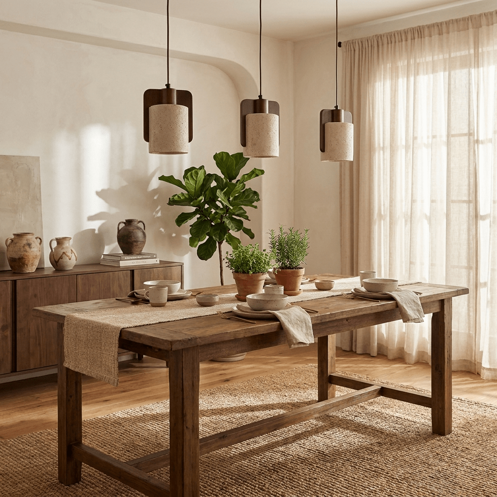 Squircle Wood Travertine Drum Pendant Light