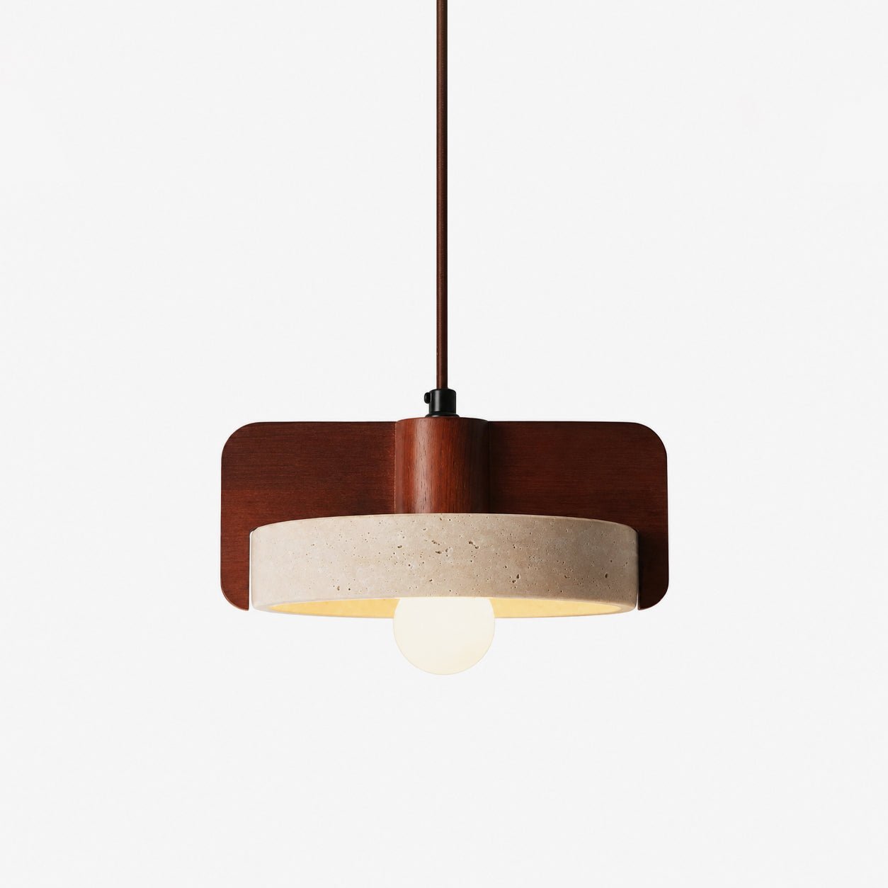 Squircle Wood Travertine Drum Pendant Light