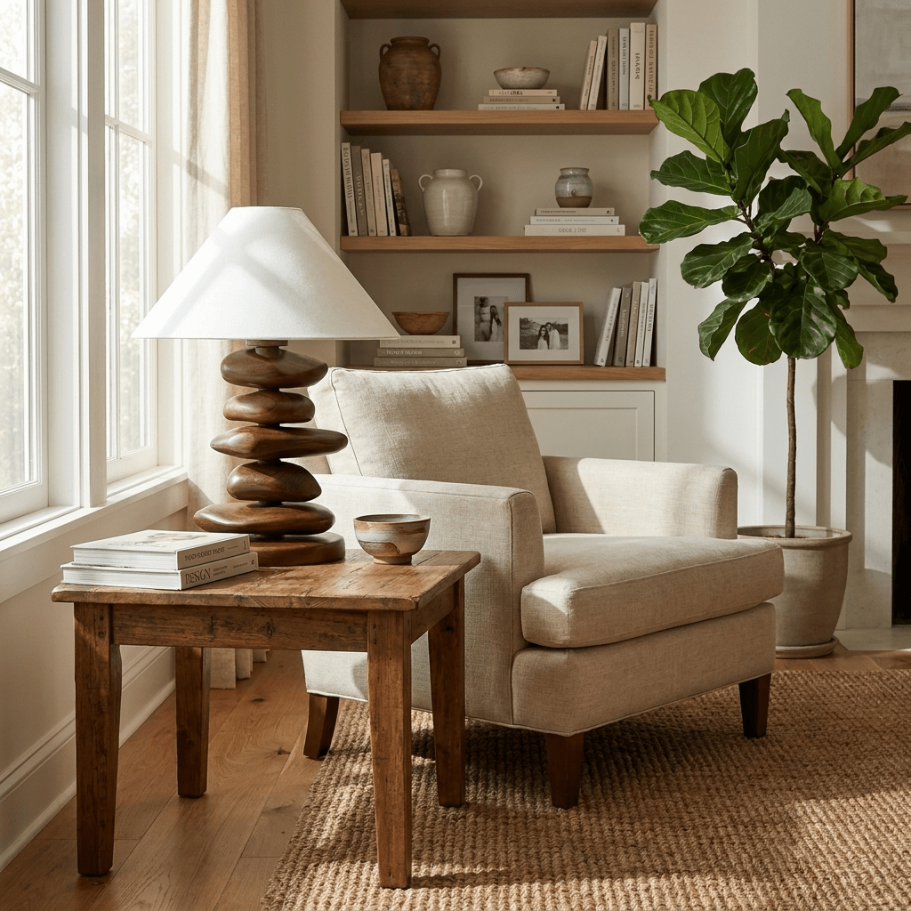 Stacked Pebble Wood Table Lamp