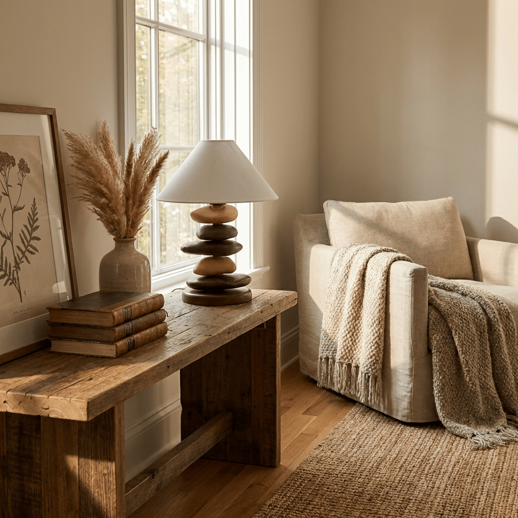 Stacked Pebble Wood Table Lamp