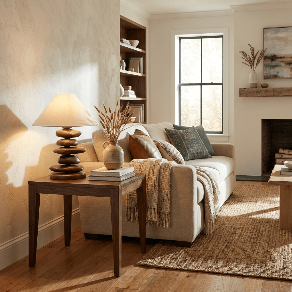 Stacked Pebble Wood Table Lamp