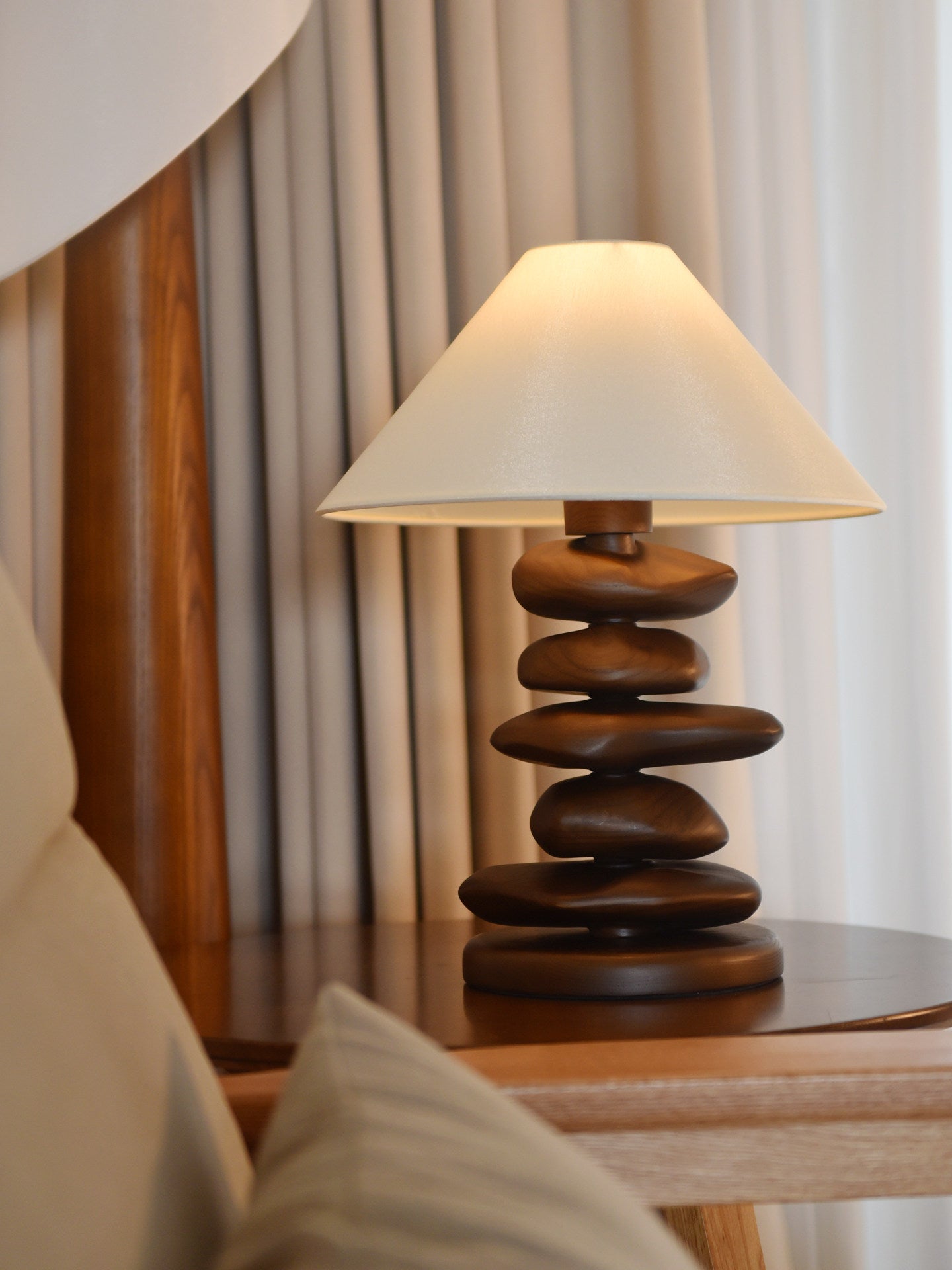 Stacked Pebble Wood Table Lamp