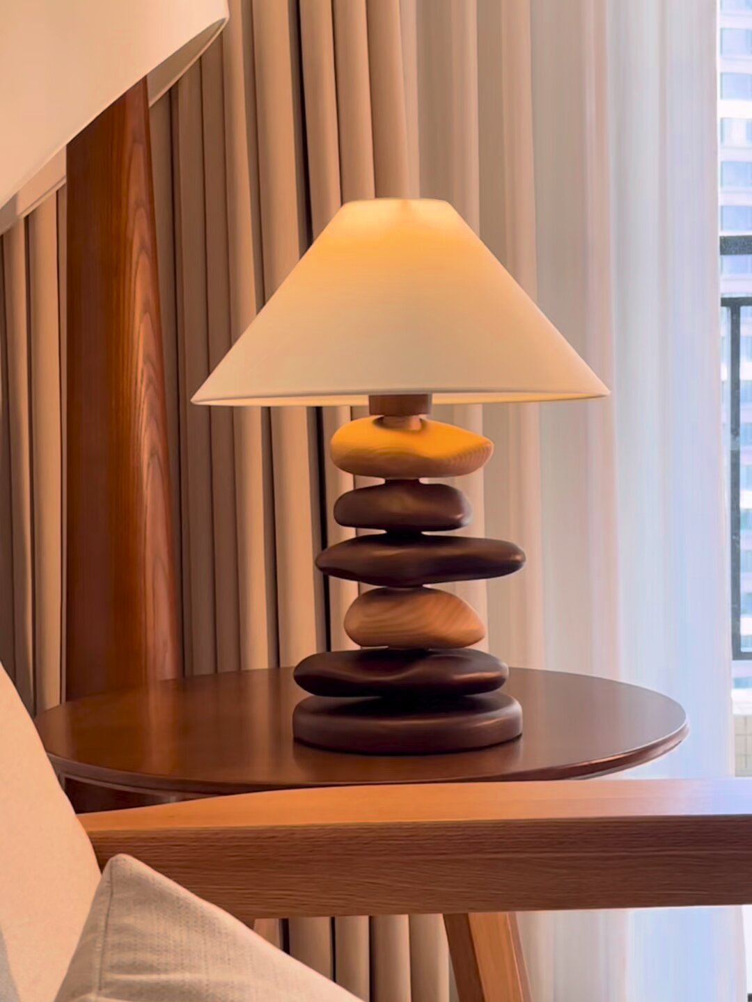 Stacked Pebble Wood Table Lamp
