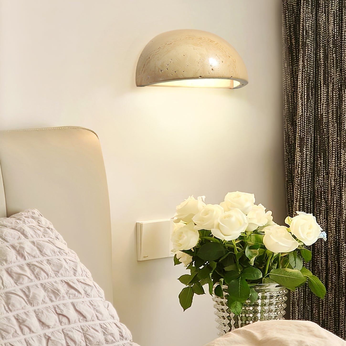 Vethayra Half-Dome Travertine Wall Light