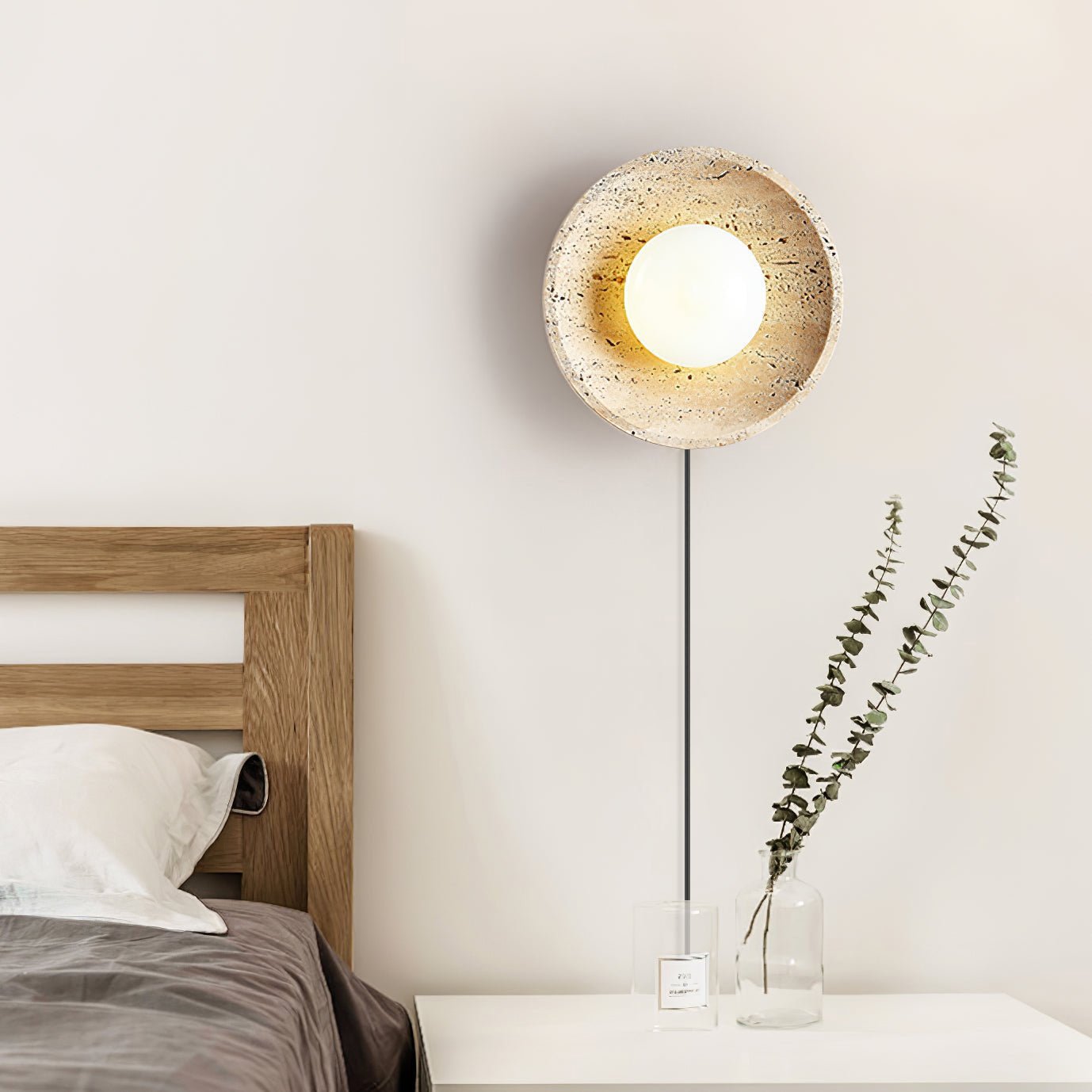 Hylso Ring Shade Travertine Wall Light