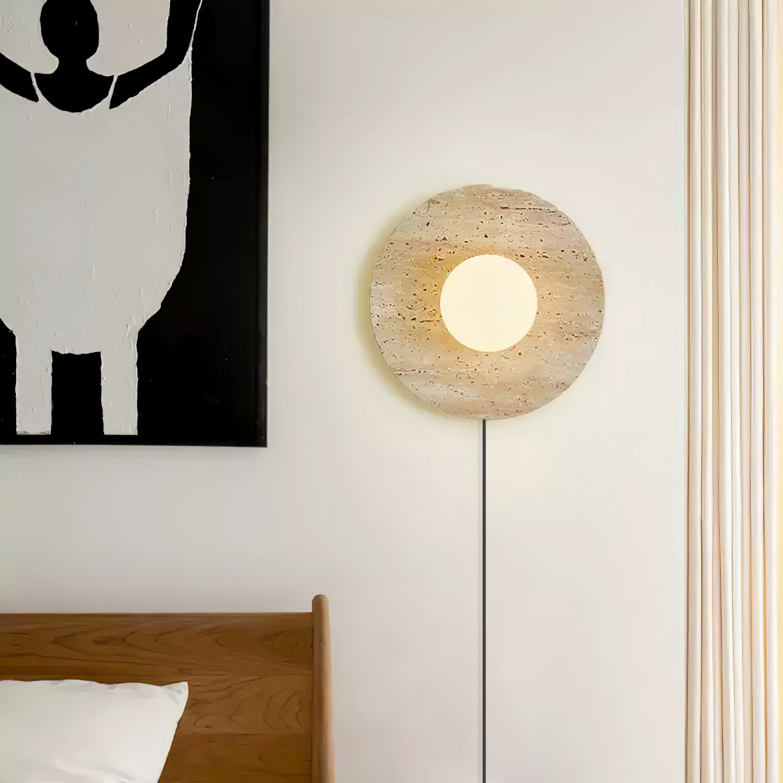 Hylso Ring Shade Travertine Wall Light
