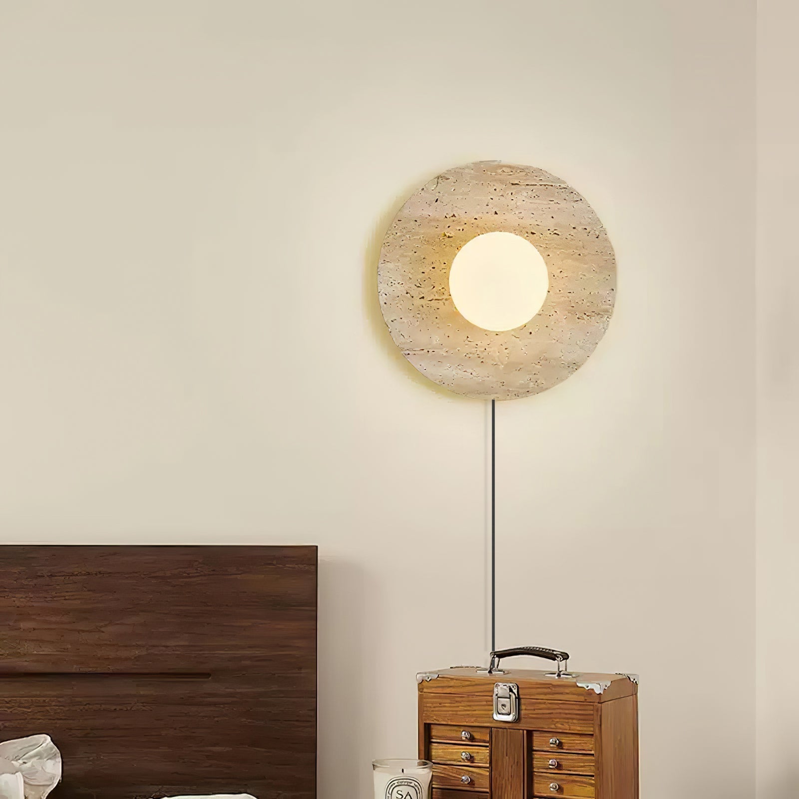 Hylso Ring Shade Travertine Wall Light